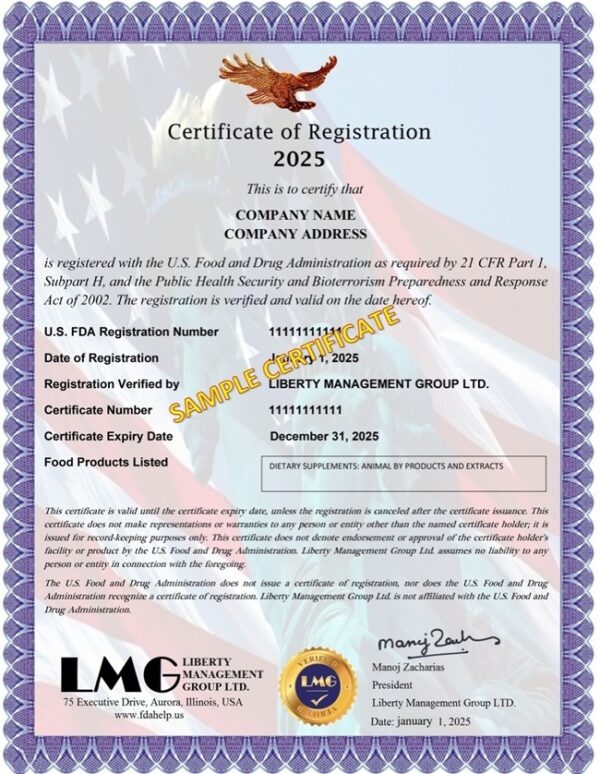 Fda Registration Statement Example Free FDA Registration Certificate - FDA Registration - $ 349